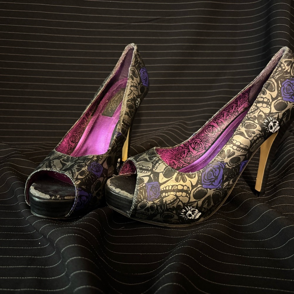Iron Fist Black and Purple Skull Heels